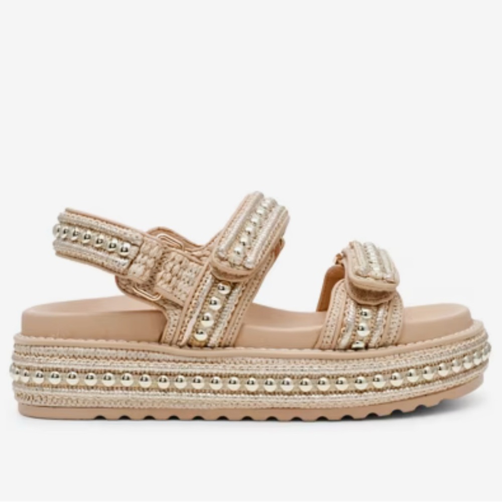 Steve Madden Beaded Platform Sandals in Beige - Picture 2 of 9